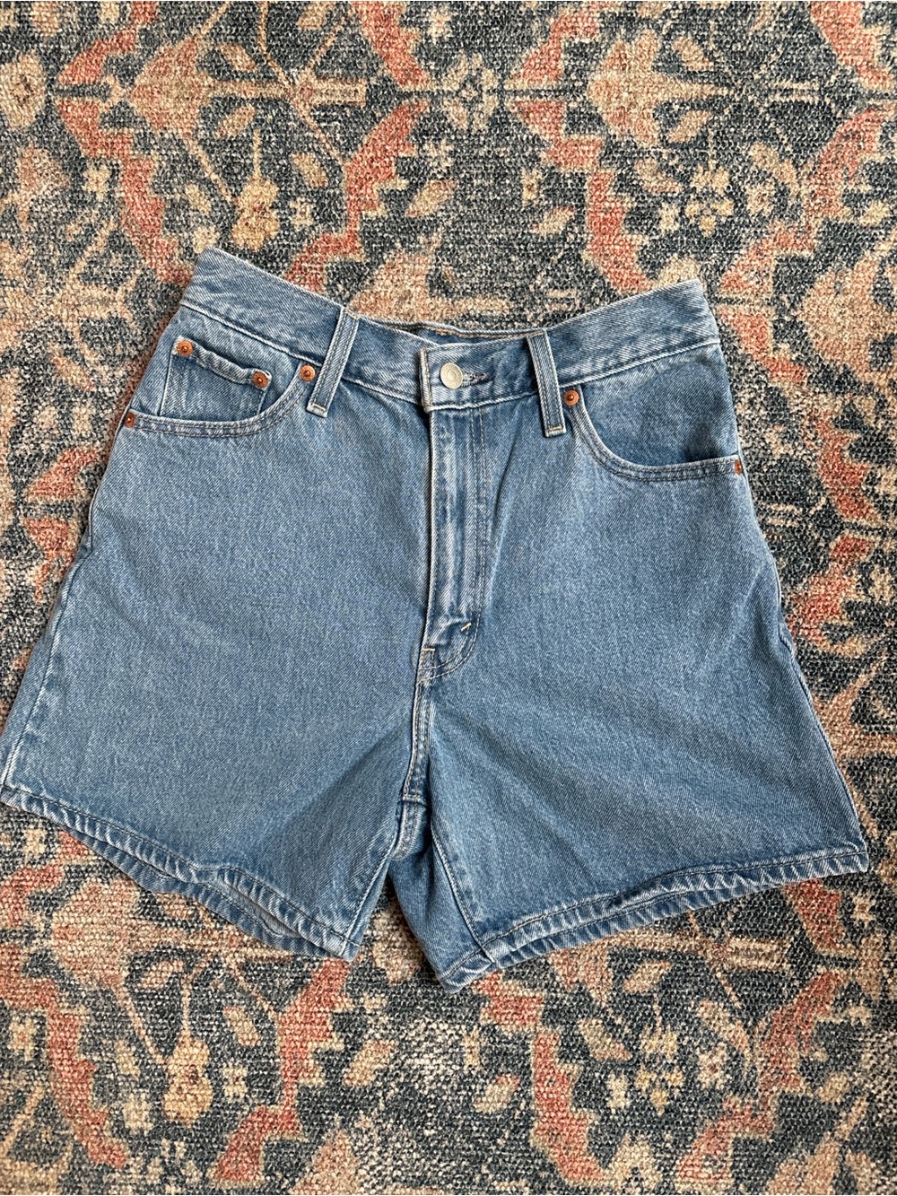 Levi's Medium Blue High-Waist  Cinch Denim Shorts